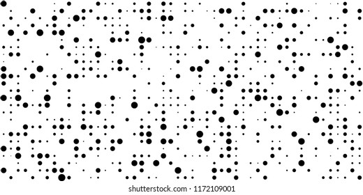 Monochrome Halftone Pattern. Abstract Texture with Different Sizes Black Dots on White Fond for Banner, Paper, Fabric. Vintage Digital Black and White Background. Vector Texture.