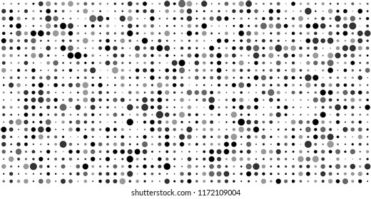 Monochrome Halftone Pattern. Abstract Texture with Different Sizes Black Dots on White Fond for Card, Print. Modern Digital Black and White Background. Vector Texture.