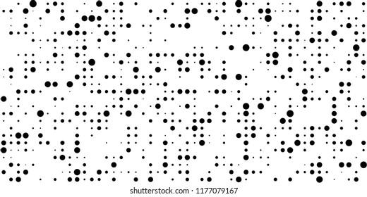 Monochrome Halftone Pattern. Abstract Texture with Different Sizes Black Dots on White Fond for Card, Print. Trendy Digital Black and White Background. Vector Texture.