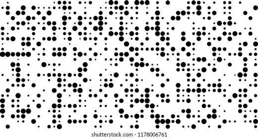 Monochrome Halftone Pattern. Abstract Texture with Different Sizes Black Dots on White Fond for Banner, Paper, Fabric. Vintage Digital Black and White Background. Vector Texture.