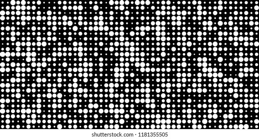 Monochrome Halftone Pattern. Abstract Texture with Different Sizes Black Dots on White Fond for Card, Print. Retro Digital Black and White Background. Vector Texture.