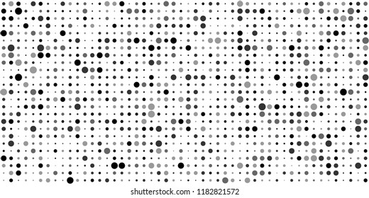 Monochrome Halftone Pattern. Abstract Texture with Different Sizes Black Dots on White Fond for Banner, Flyer, Mobile Application. Trendy Digital Black and White Background. Vector Texture.