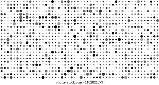 Monochrome Halftone Pattern. Abstract Texture with Different Sizes Black Dots on White Fond for Print, Paper, Card. Vintage Digital Black and White Background. Vector Texture.