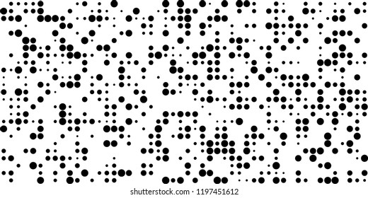 Monochrome Halftone Pattern. Abstract Texture with Different Sizes Black Dots on White Fond for Banner, Paper, Fabric. Vintage Digital Black and White Background. Vector Texture.