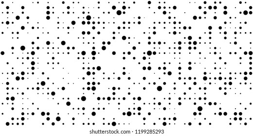 Monochrome Halftone Pattern. Abstract Texture with Different Sizes Black Dots on White Fond for Web or Mobile Application. Retro Digital Black and White Background. Vector Texture.