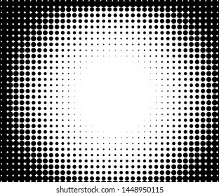 Monochrome halftone pattern. Grunge dotted panel with circles, dots, point. Design element for web banners, posters, cards, wallpapers, sites. Black and white color