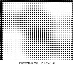 Monochrome halftone pattern. Grunge dotted panel with circles, dots, point. Design element for web banners, posters, cards, wallpapers, sites. Black and white color