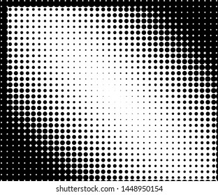 Monochrome halftone pattern. Grunge dotted panel with circles, dots, point. Design element for web banners, posters, cards, wallpapers, sites. Black and white color