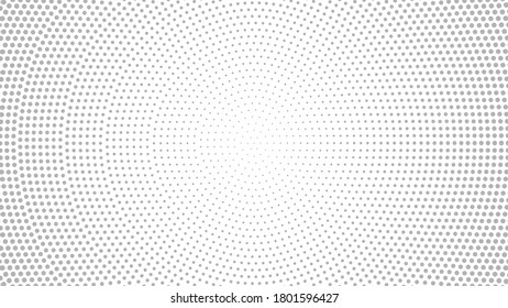 Monochrome halftone radial pattern. Abstract dotted vector background.