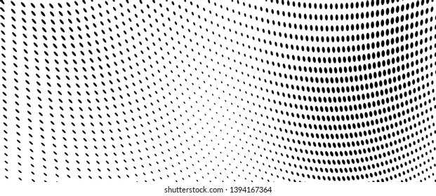 Monochrome halftone texture. Abstract waves of dots on a white background