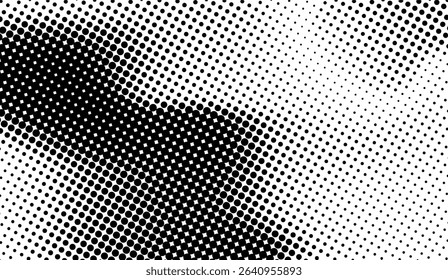 Monochrome Halftone Texture with Contrasting Dot Densities for Graphic Design, Subtle Vintage Print Effect, Pointillism Style Presentation, and Retro Comic Aesthetics between dark and bright areas