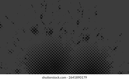 Monochrome Halftone Texture with Grunge Elements - Vector Background, Stylish Retro Effect, Modern Graphic Design - Dark Grayscale Abstract Pattern