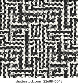 Monochrome Halftone Textured Labyrinth Pattern