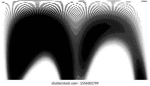 Monochrome halftone wave background. Curved gradient texture or pattern. Vertical gradient dots. Pop art texture. Vector illustration.