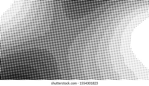 Monochrome halftone wave background. Curved gradient texture or pattern. Vertical gradient dots. Pop art texture. Vector illustration.