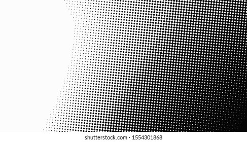 Monochrome halftone wave background. Curved gradient texture or pattern. Vertical gradient dots. Pop art texture. Vector illustration.