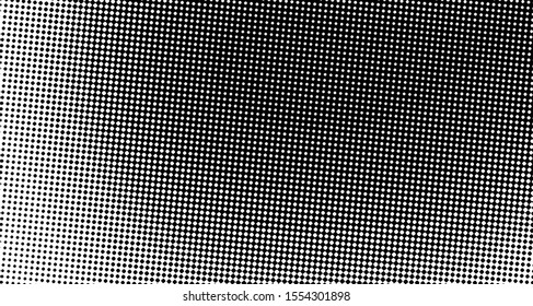 Monochrome halftone wave background. Curved gradient texture or pattern. Vertical gradient dots. Pop art texture. Vector illustration.