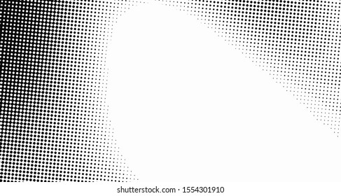 Monochrome halftone wave background. Curved gradient texture or pattern. Vertical gradient dots. Pop art texture. Vector illustration.