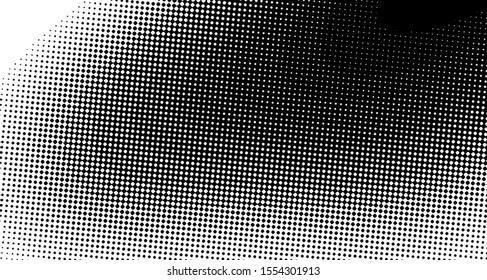 Monochrome halftone wave background. Curved gradient texture or pattern. Vertical gradient dots. Pop art texture. Vector illustration.