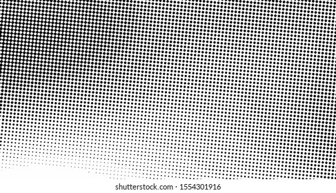 Monochrome halftone wave background. Curved gradient texture or pattern. Vertical gradient dots. Pop art texture. Vector illustration.