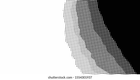 Monochrome halftone wave background. Curved gradient texture or pattern. Vertical gradient dots. Pop art texture. Vector illustration.