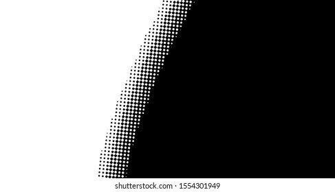 Monochrome halftone wave background. Curved gradient texture or pattern. Vertical gradient dots. Pop art texture. Vector illustration.