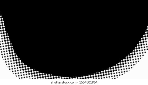 Monochrome halftone wave background. Curved gradient texture or pattern. Vertical gradient dots. Pop art texture. Vector illustration.
