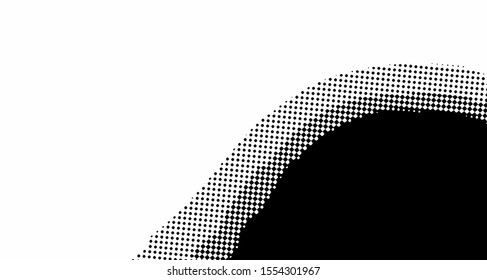 Monochrome halftone wave background. Curved gradient texture or pattern. Vertical gradient dots. Pop art texture. Vector illustration.