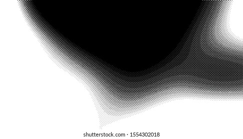 Monochrome halftone wave background. Curved gradient texture or pattern. Vertical gradient dots. Pop art texture. Vector illustration.