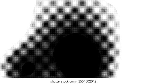 Monochrome halftone wave background. Curved gradient texture or pattern. Vertical gradient dots. Pop art texture. Vector illustration.