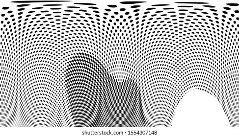 
Monochrome halftone wave background. Curved gradient texture or pattern. Vertical gradient dots. Pop art texture. Vector illustration.