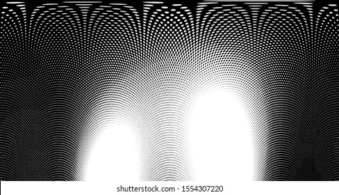 
Monochrome halftone wave background. Curved gradient texture or pattern. Vertical gradient dots. Pop art texture. Vector illustration.