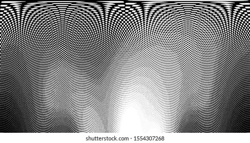 
Monochrome halftone wave background. Curved gradient texture or pattern. Vertical gradient dots. Pop art texture. Vector illustration.
