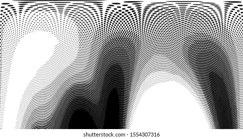 
Monochrome halftone wave background. Curved gradient texture or pattern. Vertical gradient dots. Pop art texture. Vector illustration.