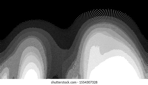 
Monochrome halftone wave background. Curved gradient texture or pattern. Vertical gradient dots. Pop art texture. Vector illustration.