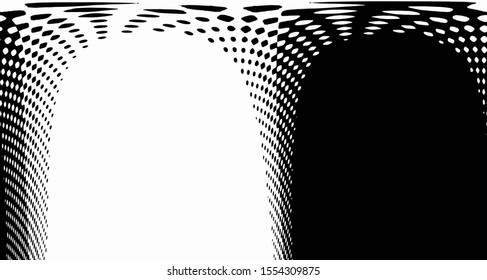 Monochrome halftone wave background. Curved gradient texture or pattern. Vertical gradient dots. Pop art texture. Vector illustration.