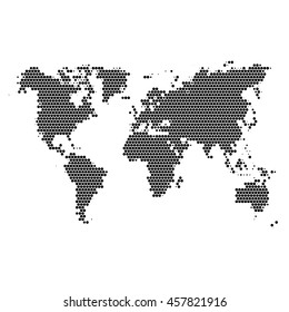 Monochrome halftone world map, vector illustration