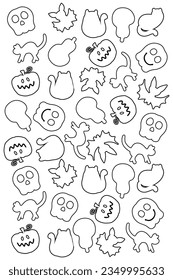 Monochrome halloween doodle vertical pattern. Perfect for tee, poster, banner and card. Hand drawn vector illustration for decor and design.