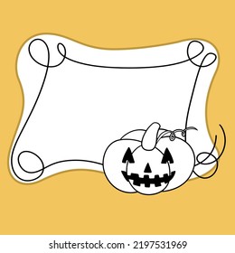 Monochrome Halloween frame with Curls, Pumpkin laughs, Copy space, Vector illustration in cartoon style