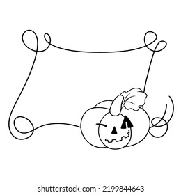 Monochrome Halloween frame with Curls, Pumpkin winks, Copy Space, Vector illustration in cartoon style