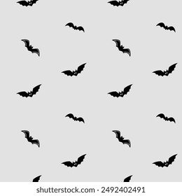 Monochrome halloween pattern with bat. Halloween background, vector seamless pattern.