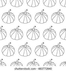 Monochrome halloween pattern with hand drawn pumpkins. Cute vector black and white halloween pattern. Seamless halloween pattern for fabric, wallpapers, wrapping paper, cards and web backgrounds.