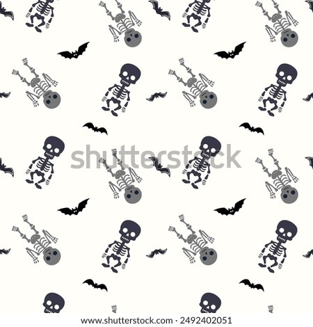 Monochrome halloween pattern with skeletons. Funny skeletons. Halloween backgrounds, seamless pattern. 