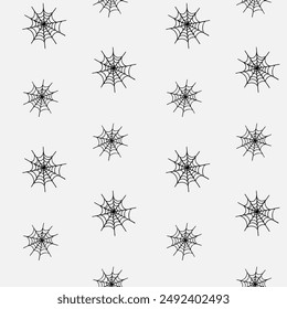 Monochrome halloween pattern with spiderweb. Halloween background, vector seamless pattern.