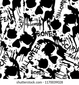 Monochrome halloween seamless pattern with skulls.Black and white vector background.