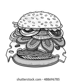 Monochrome Hamburger. Eps10 vector illustration. Isolated on white background