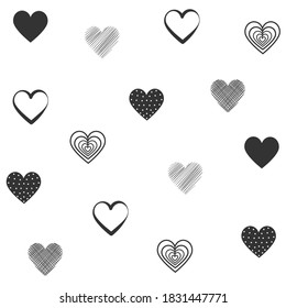 monochrome hand draw hearts pattern
