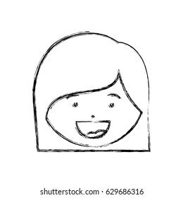 monochrome hand drawing contour of smiling girl face with long hair vector illustration