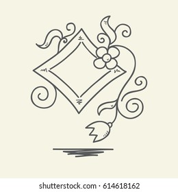 Monochrome  hand drawn doodle floral frame