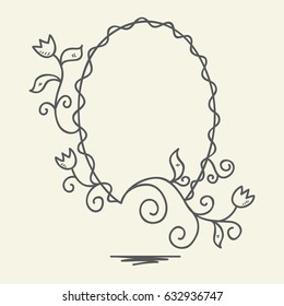 Monochrome hand drawn doodle floral frame